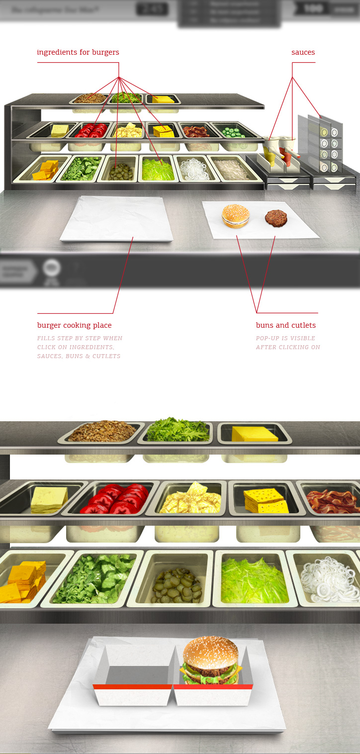 McDonald's Game scenes and ingredients.